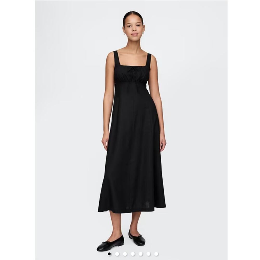 GAP Linen Blend Smocked Maxi Dress Womens Sz Small Black Formal Event Whimsy